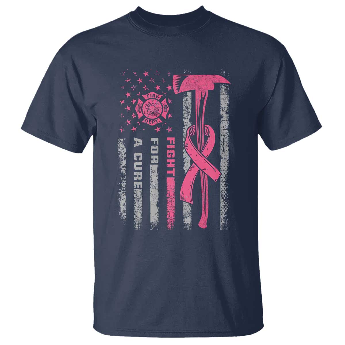 Firefighter Breast Cancer Awareness T Shirt Fight For A Cure American Flag - Wonder Print Shop