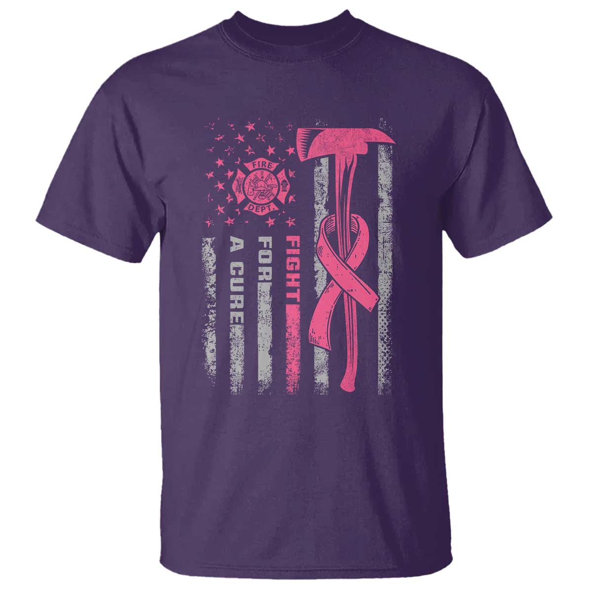 Firefighter Breast Cancer Awareness T Shirt Fight For A Cure American Flag - Wonder Print Shop