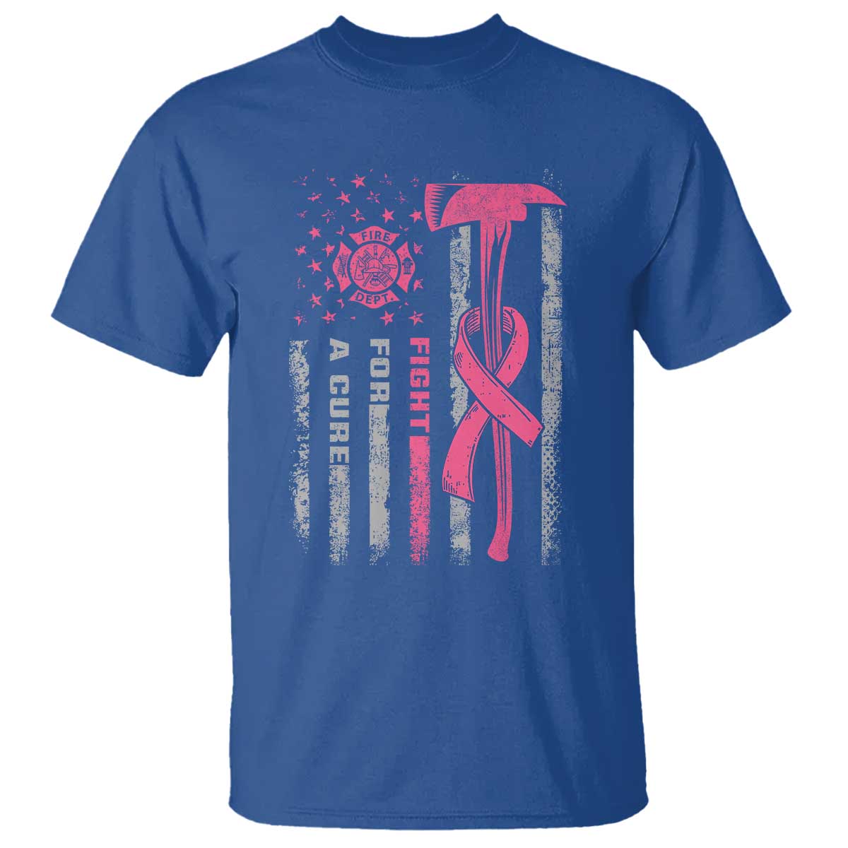 Firefighter Breast Cancer Awareness T Shirt Fight For A Cure American Flag - Wonder Print Shop