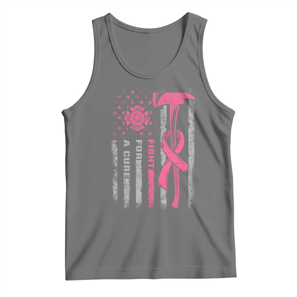 Firefighter Breast Cancer Awareness Tank Top Fight For A Cure American Flag - Wonder Print Shop
