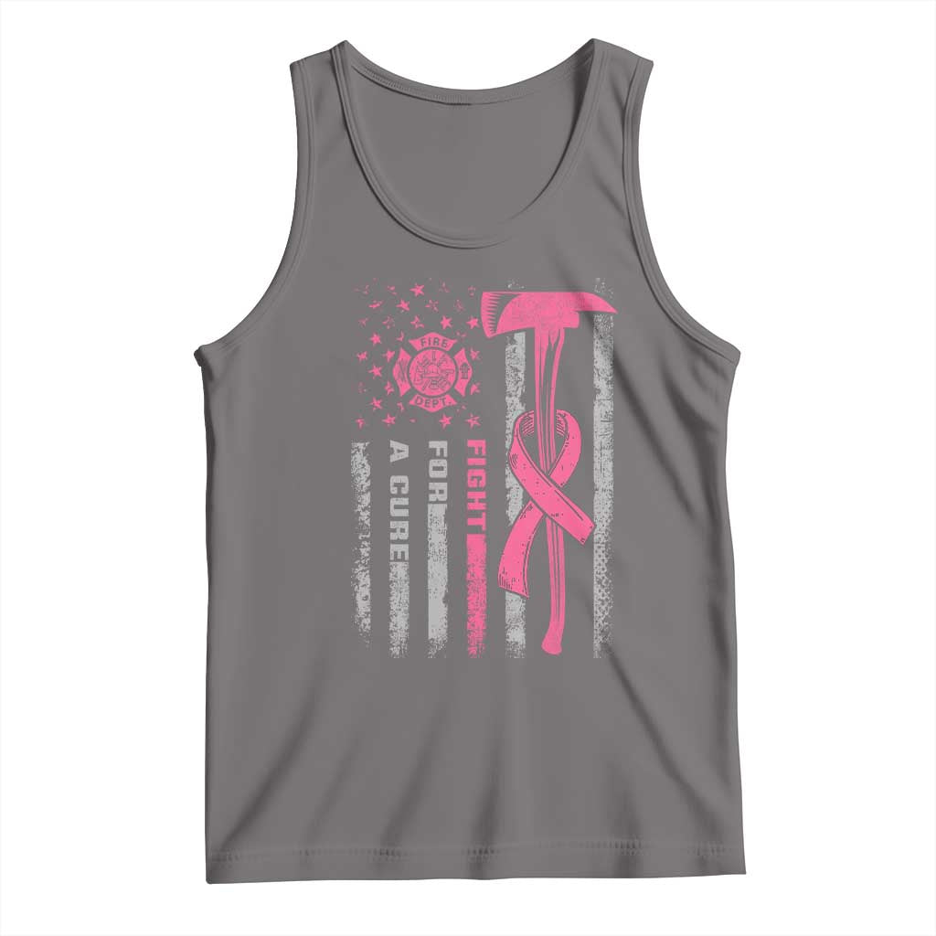Firefighter Breast Cancer Awareness Tank Top Fight For A Cure American Flag - Wonder Print Shop