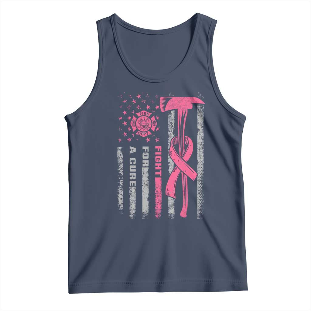 Firefighter Breast Cancer Awareness Tank Top Fight For A Cure American Flag - Wonder Print Shop