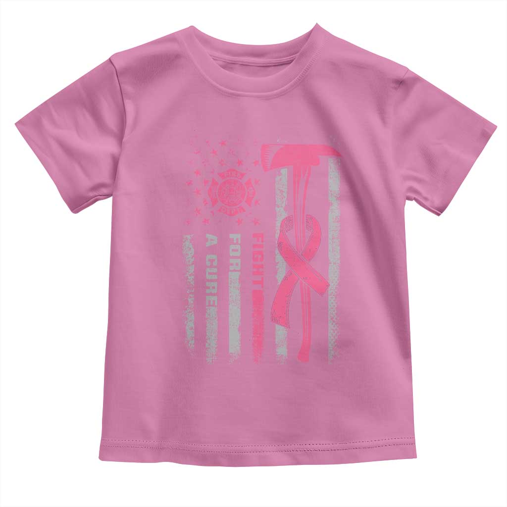 Firefighter Breast Cancer Awareness Toddler T Shirt Fight For A Cure American Flag - Wonder Print Shop