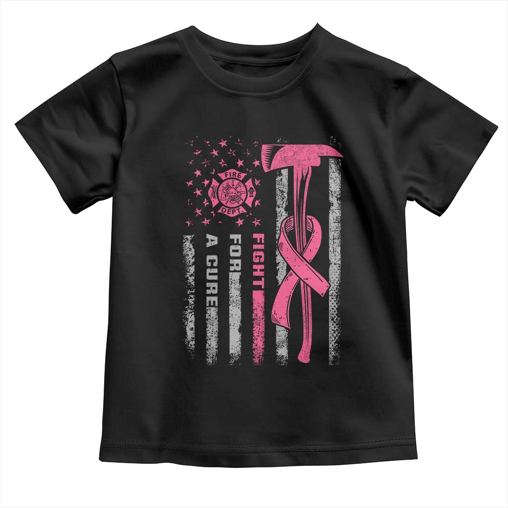 Firefighter Breast Cancer Awareness Toddler T Shirt Fight For A Cure American Flag - Wonder Print Shop