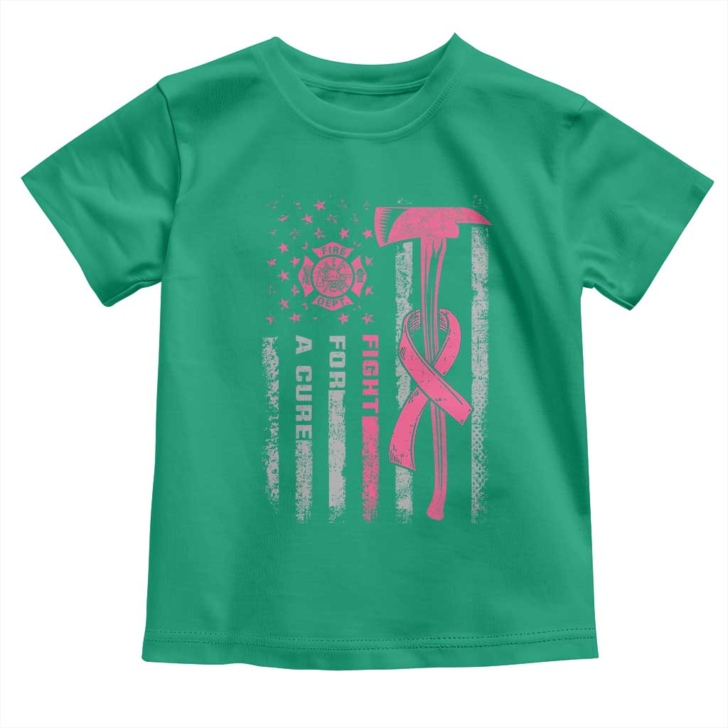 Firefighter Breast Cancer Awareness Toddler T Shirt Fight For A Cure American Flag - Wonder Print Shop