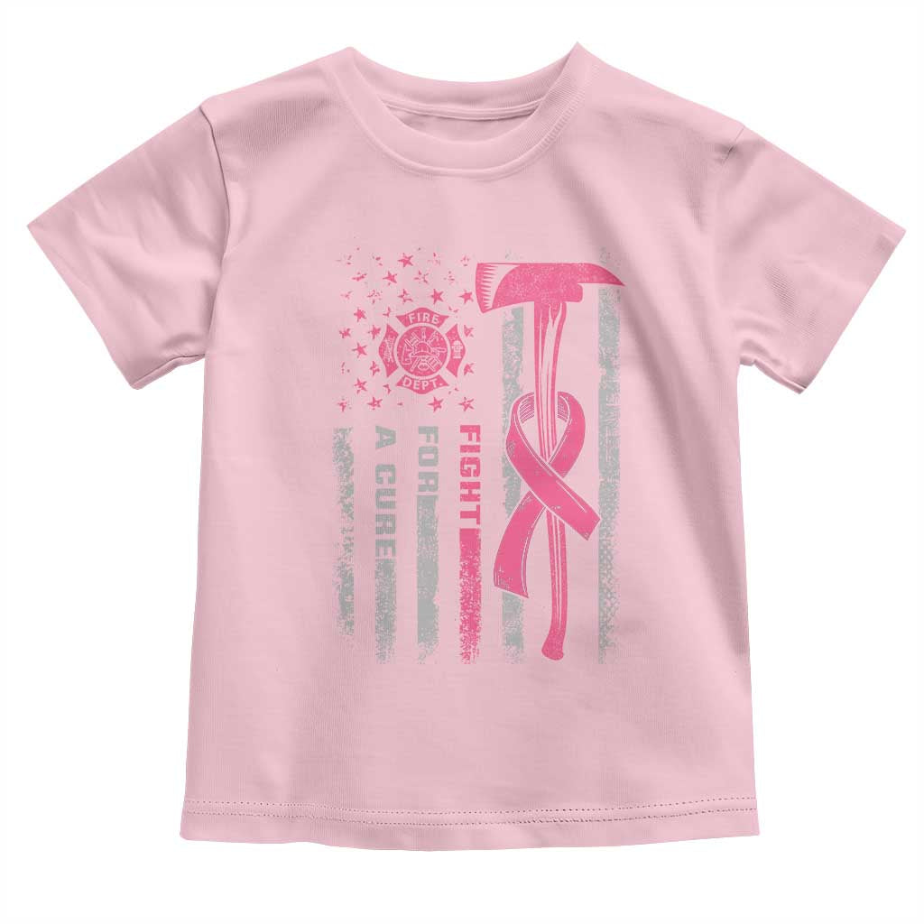 Firefighter Breast Cancer Awareness Toddler T Shirt Fight For A Cure American Flag - Wonder Print Shop