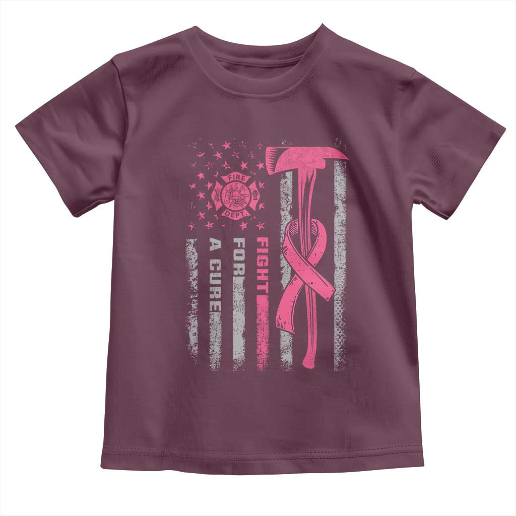 Firefighter Breast Cancer Awareness Toddler T Shirt Fight For A Cure American Flag - Wonder Print Shop