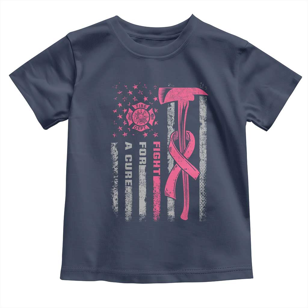 Firefighter Breast Cancer Awareness Toddler T Shirt Fight For A Cure American Flag - Wonder Print Shop