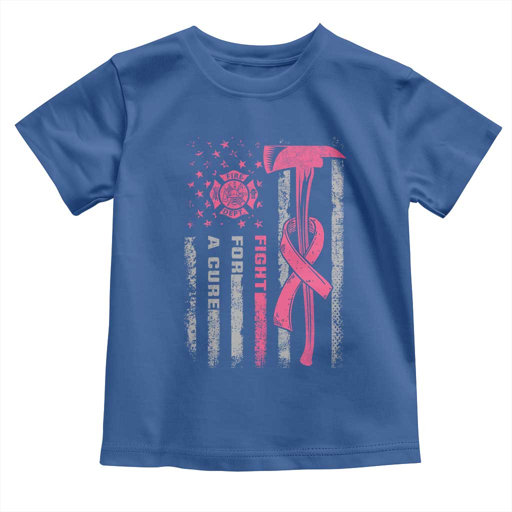 Firefighter Breast Cancer Awareness Toddler T Shirt Fight For A Cure American Flag - Wonder Print Shop