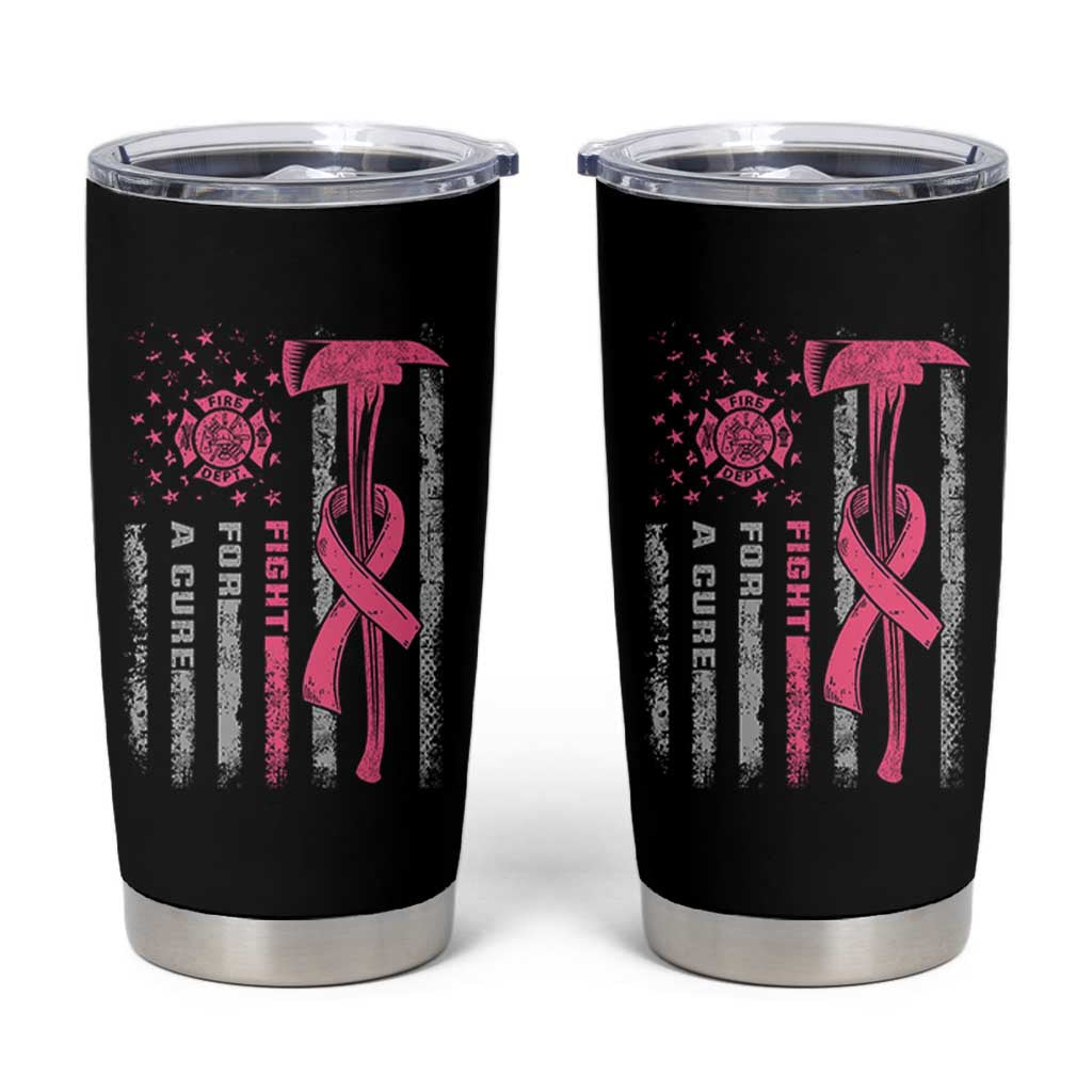 Firefighter Breast Cancer Awareness Tumbler Cup Fight For A Cure American Flag - Wonder Print Shop