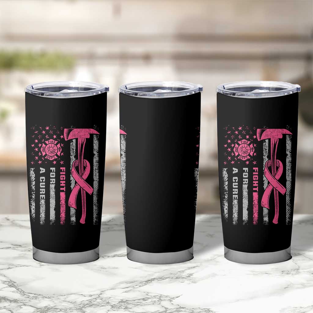 Firefighter Breast Cancer Awareness Tumbler Cup Fight For A Cure American Flag - Wonder Print Shop
