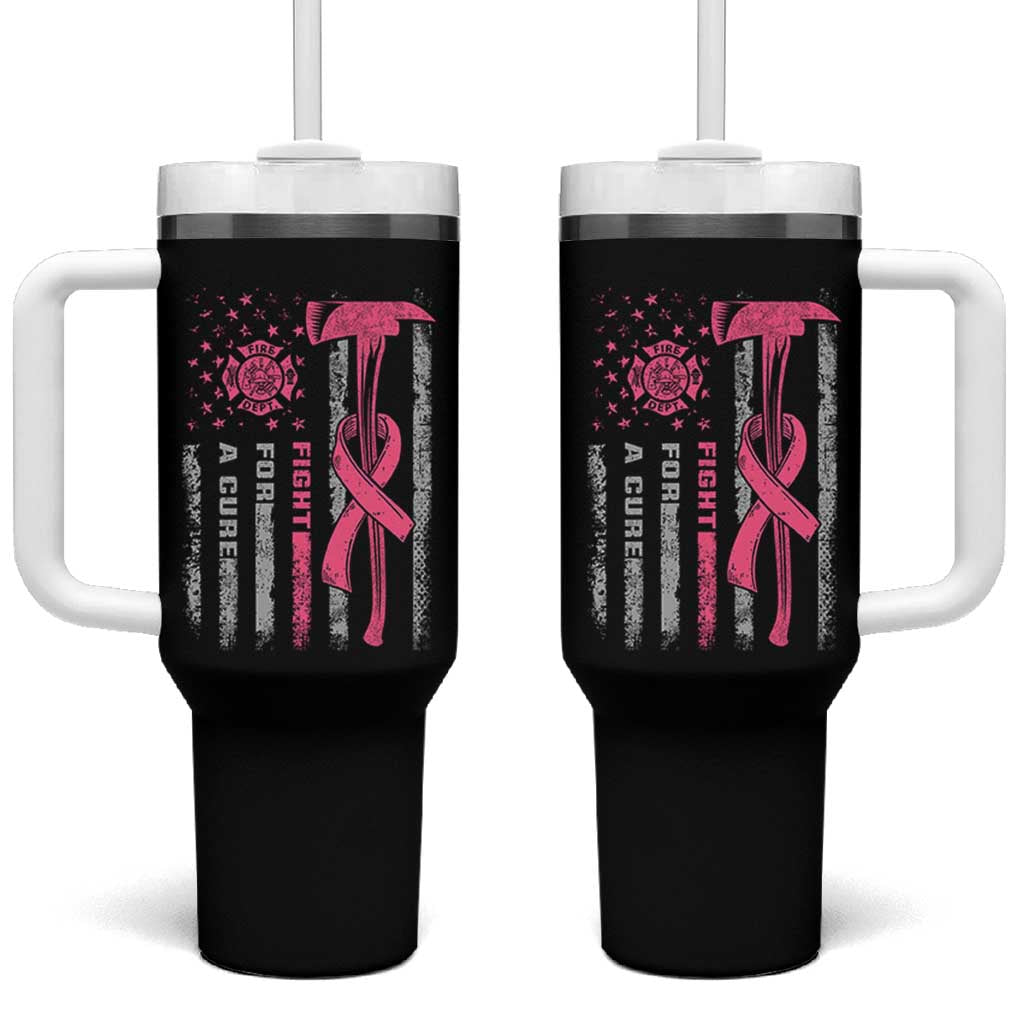 Firefighter Breast Cancer Awareness Tumbler With Handle Fight For A Cure American Flag - Wonder Print Shop