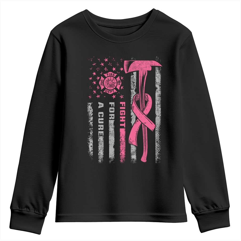 Firefighter Breast Cancer Awareness Youth Sweatshirt Fight For A Cure American Flag - Wonder Print Shop