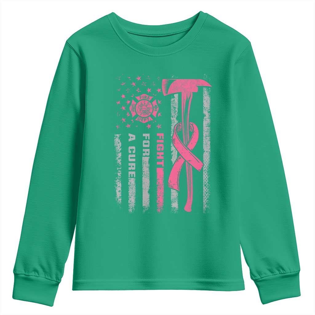 Firefighter Breast Cancer Awareness Youth Sweatshirt Fight For A Cure American Flag - Wonder Print Shop