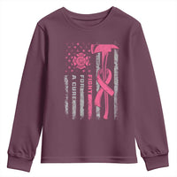 Firefighter Breast Cancer Awareness Youth Sweatshirt Fight For A Cure American Flag - Wonder Print Shop