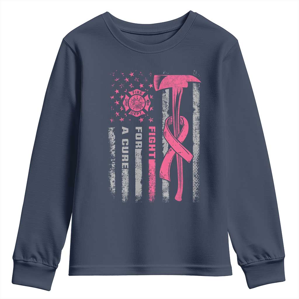 Firefighter Breast Cancer Awareness Youth Sweatshirt Fight For A Cure American Flag - Wonder Print Shop
