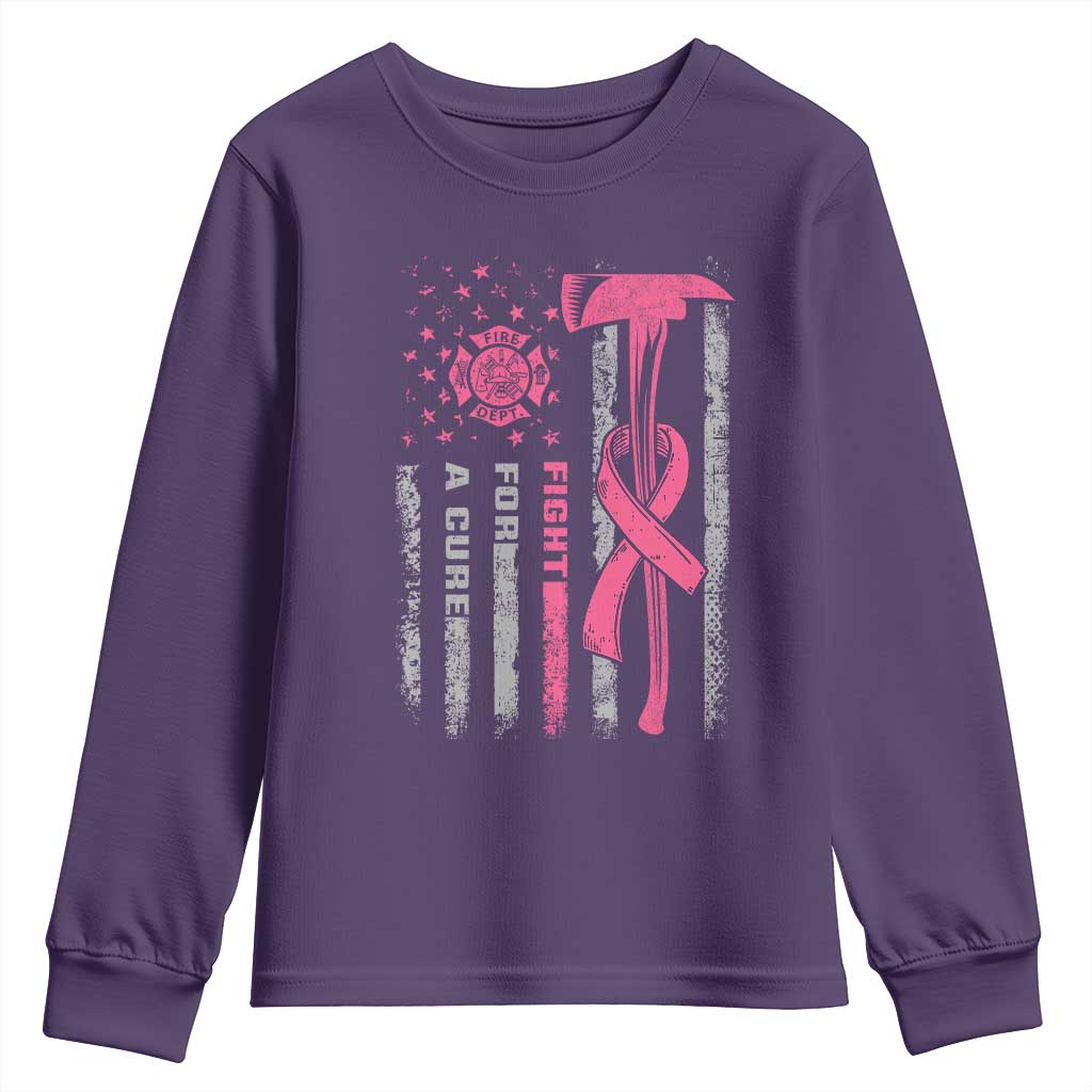 Firefighter Breast Cancer Awareness Youth Sweatshirt Fight For A Cure American Flag - Wonder Print Shop
