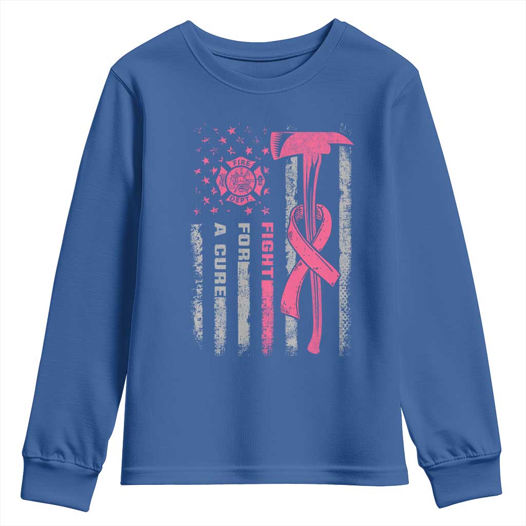 Firefighter Breast Cancer Awareness Youth Sweatshirt Fight For A Cure American Flag - Wonder Print Shop