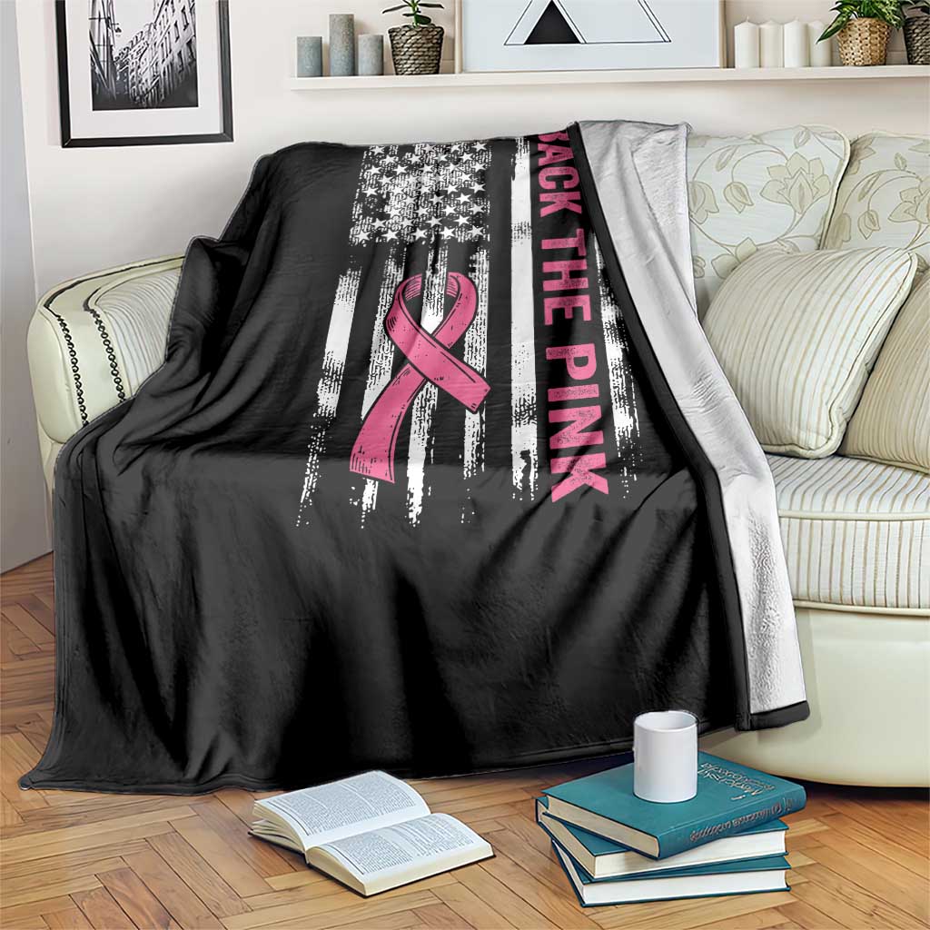 Back The Pink Ribbon Breast Cancer Awareness Throw Blanket American Flag - Wonder Print Shop