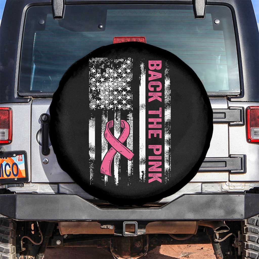 Back The Pink Ribbon Breast Cancer Awareness Spare Tire Cover American Flag - Wonder Print Shop