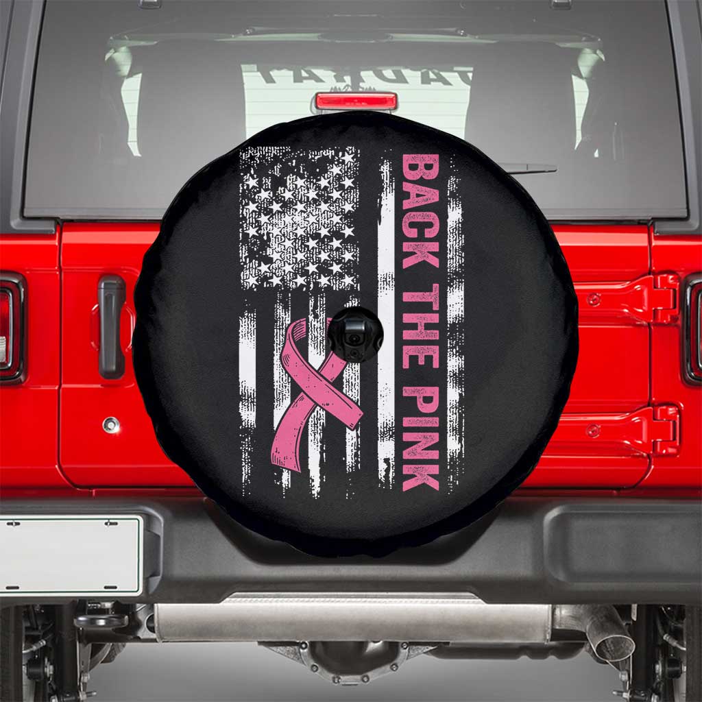 Back The Pink Ribbon Breast Cancer Awareness Spare Tire Cover American Flag - Wonder Print Shop