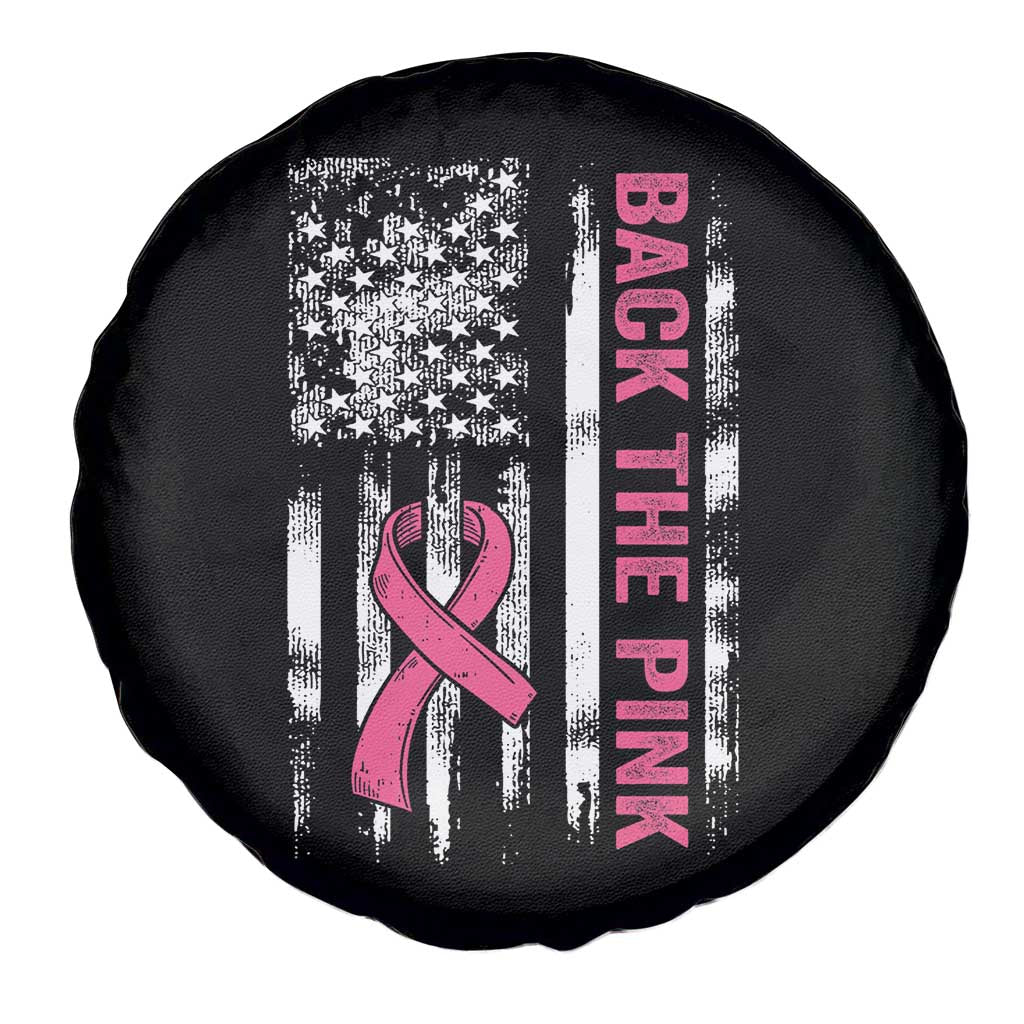 Back The Pink Ribbon Breast Cancer Awareness Spare Tire Cover American Flag - Wonder Print Shop