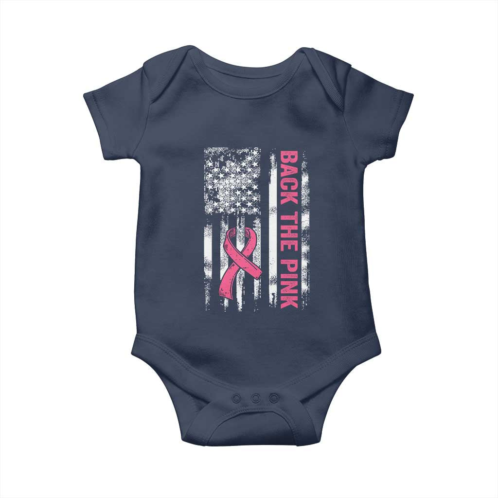 Back The Pink Ribbon Breast Cancer Awareness Baby Onesie American Flag - Wonder Print Shop