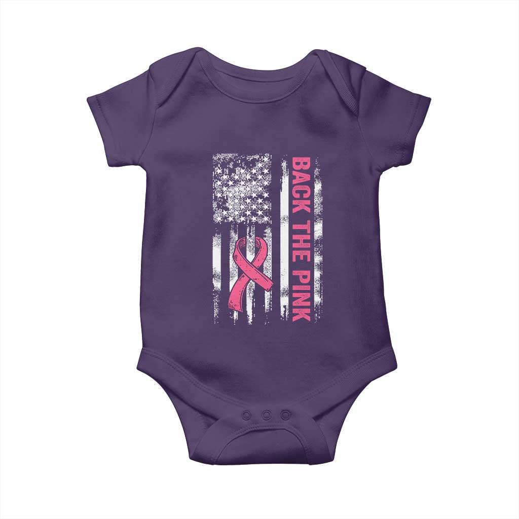 Back The Pink Ribbon Breast Cancer Awareness Baby Onesie American Flag - Wonder Print Shop