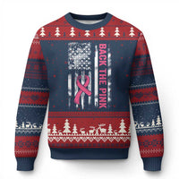 Back The Pink Ribbon Breast Cancer Awareness Ugly Christmas Sweater American Flag - Wonder Print Shop