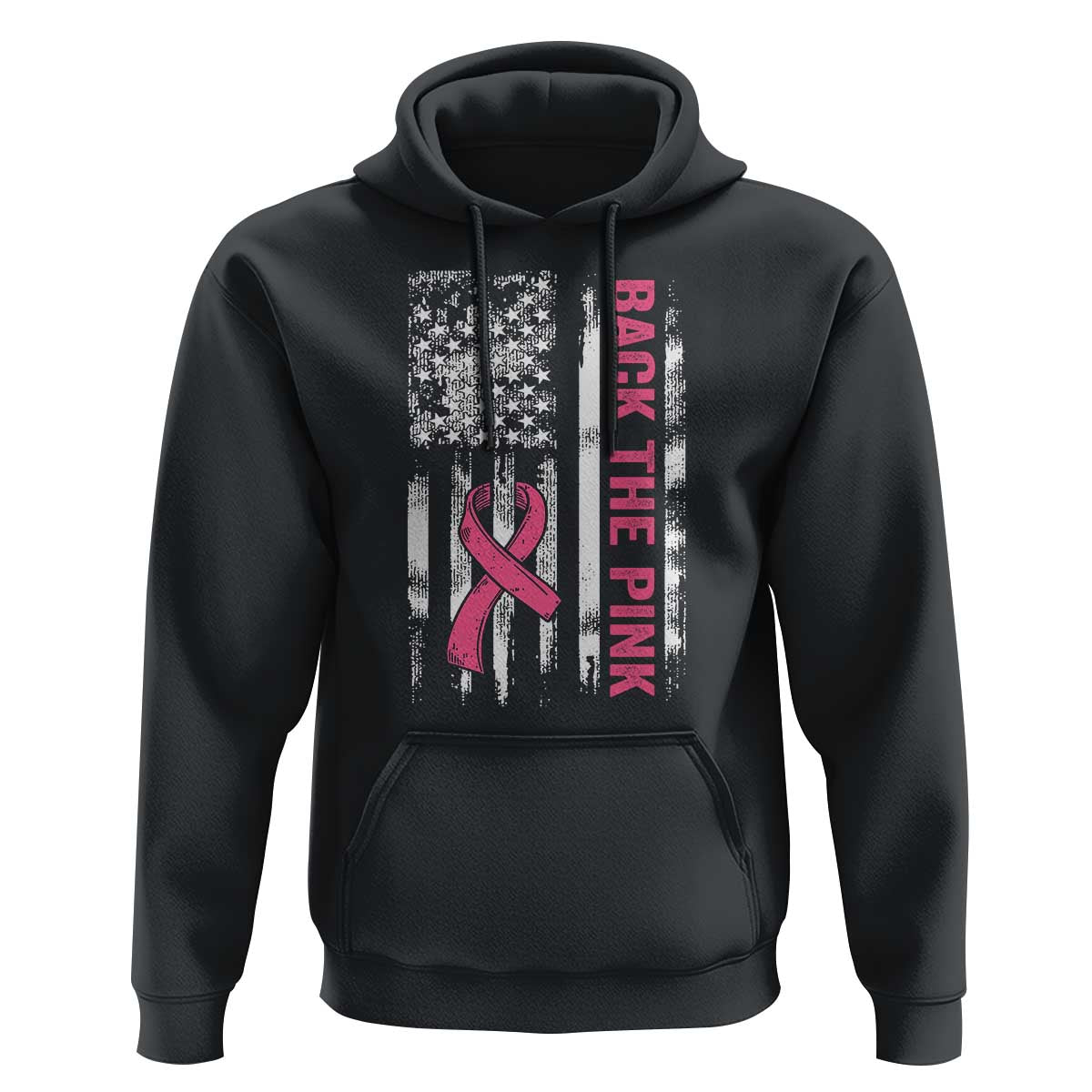 Back The Pink Ribbon Breast Cancer Awareness Hoodie American Flag - Wonder Print Shop