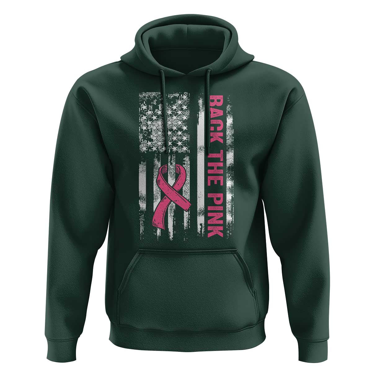 Back The Pink Ribbon Breast Cancer Awareness Hoodie American Flag - Wonder Print Shop