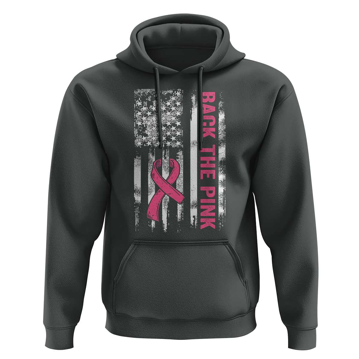 Back The Pink Ribbon Breast Cancer Awareness Hoodie American Flag - Wonder Print Shop