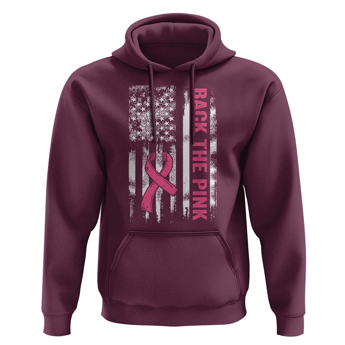 Back The Pink Ribbon Breast Cancer Awareness Hoodie American Flag - Wonder Print Shop