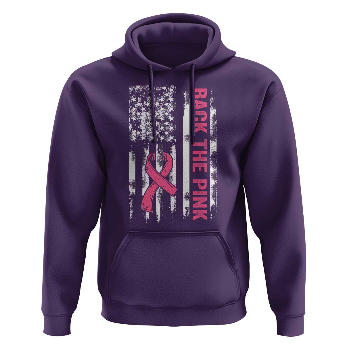 Back The Pink Ribbon Breast Cancer Awareness Hoodie American Flag - Wonder Print Shop