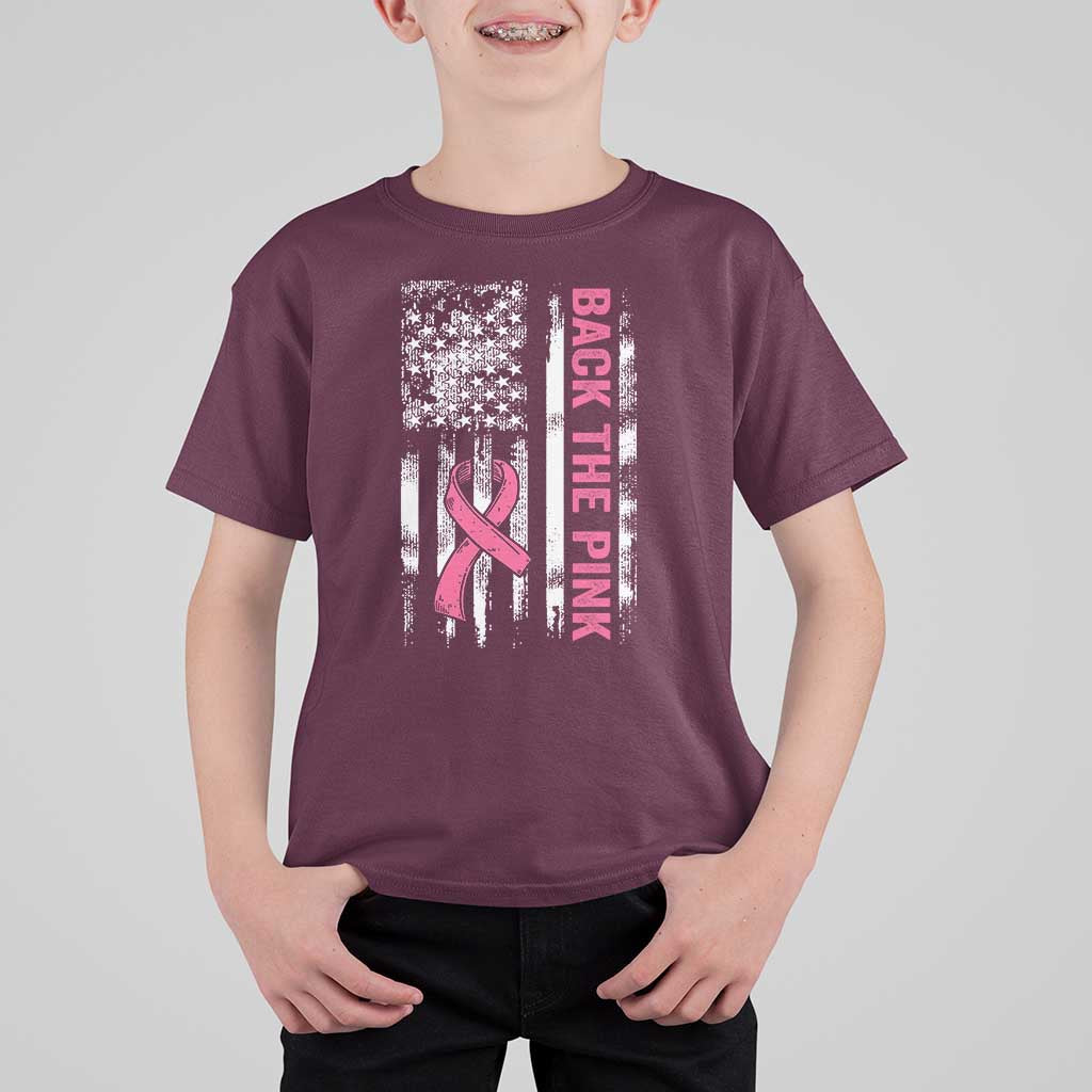 Back The Pink Ribbon Breast Cancer Awareness T Shirt For Kid American Flag - Wonder Print Shop