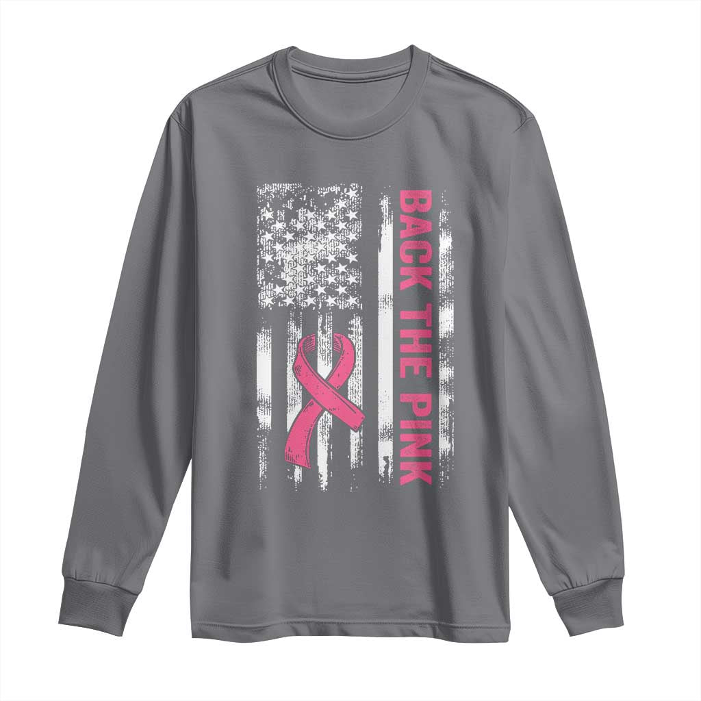 Back The Pink Ribbon Breast Cancer Awareness Long Sleeve Shirt American Flag - Wonder Print Shop