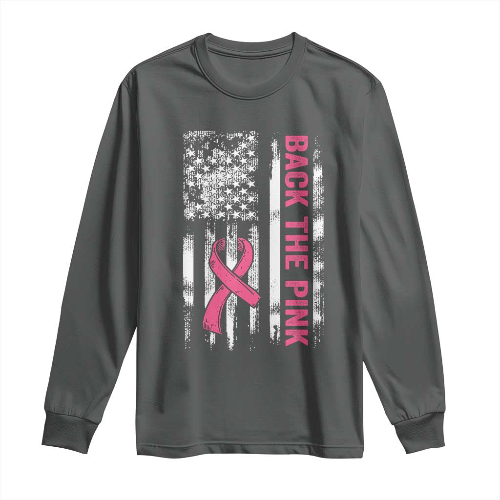 Back The Pink Ribbon Breast Cancer Awareness Long Sleeve Shirt American Flag - Wonder Print Shop