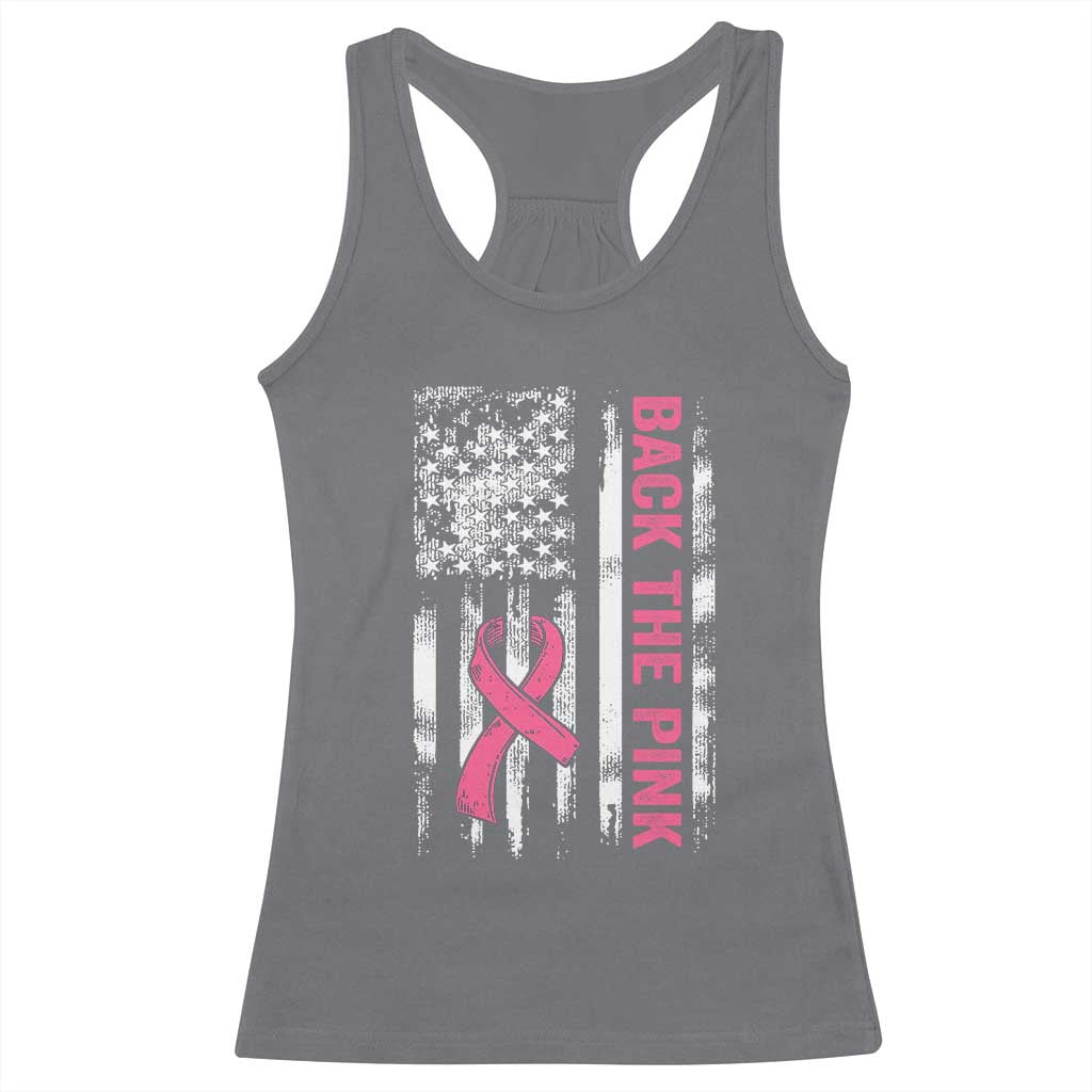 Back The Pink Ribbon Breast Cancer Awareness Racerback Tank Top American Flag - Wonder Print Shop