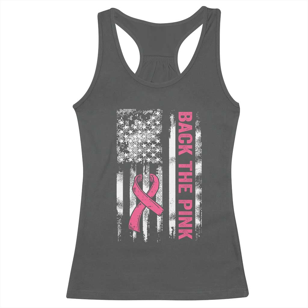 Back The Pink Ribbon Breast Cancer Awareness Racerback Tank Top American Flag - Wonder Print Shop