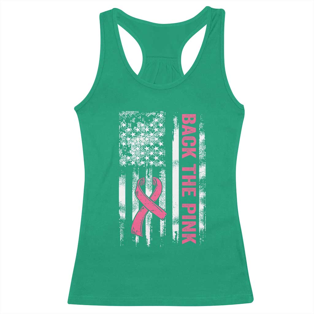 Back The Pink Ribbon Breast Cancer Awareness Racerback Tank Top American Flag - Wonder Print Shop