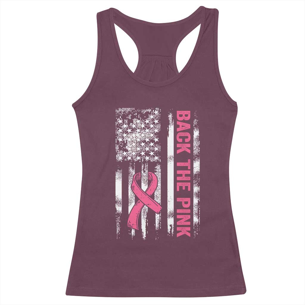 Back The Pink Ribbon Breast Cancer Awareness Racerback Tank Top American Flag - Wonder Print Shop