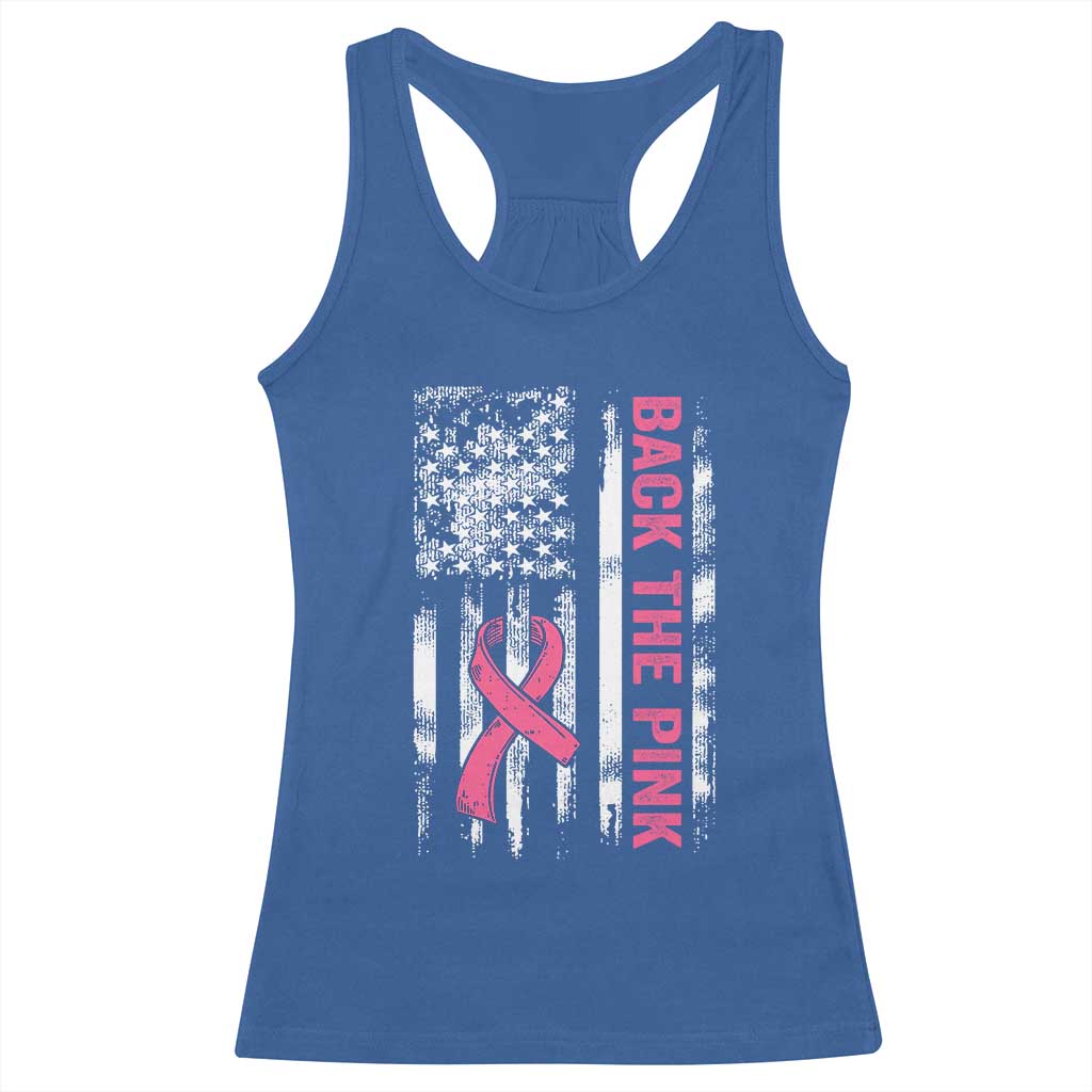 Back The Pink Ribbon Breast Cancer Awareness Racerback Tank Top American Flag - Wonder Print Shop
