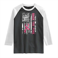 Back The Pink Ribbon Breast Cancer Awareness Raglan Shirt American Flag - Wonder Print Shop
