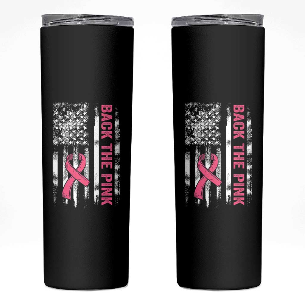 Back The Pink Ribbon Breast Cancer Awareness Skinny Tumbler American Flag - Wonder Print Shop
