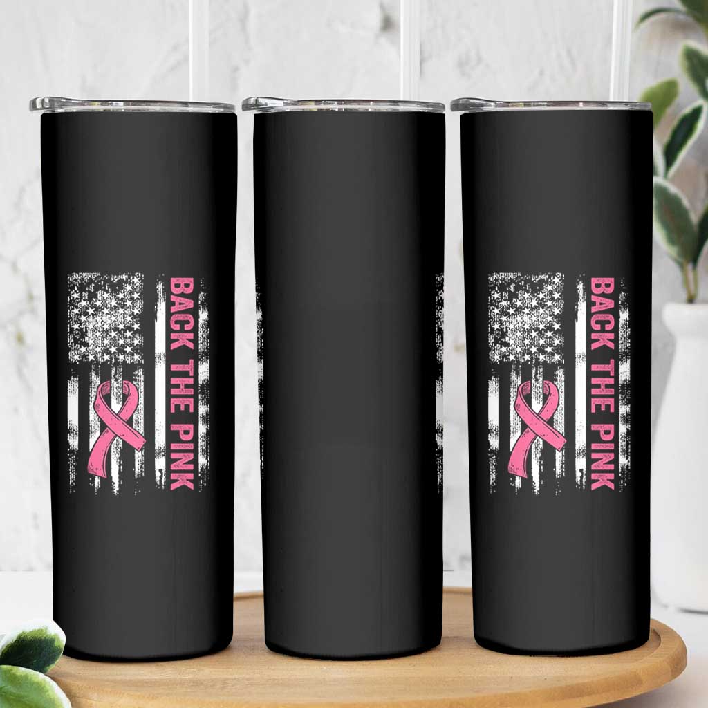 Back The Pink Ribbon Breast Cancer Awareness Skinny Tumbler American Flag - Wonder Print Shop