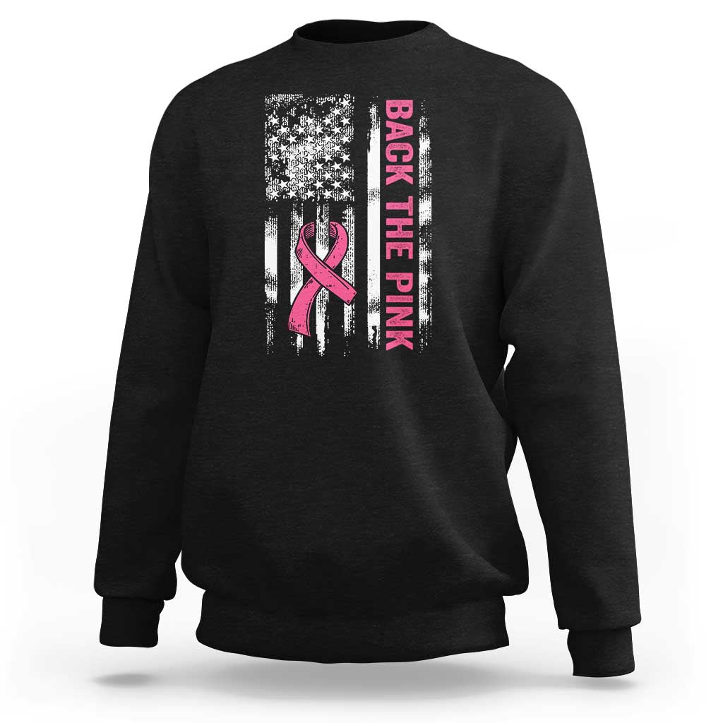 Back The Pink Ribbon Breast Cancer Awareness Sweatshirt American Flag - Wonder Print Shop