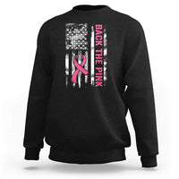 Back The Pink Ribbon Breast Cancer Awareness Sweatshirt American Flag - Wonder Print Shop
