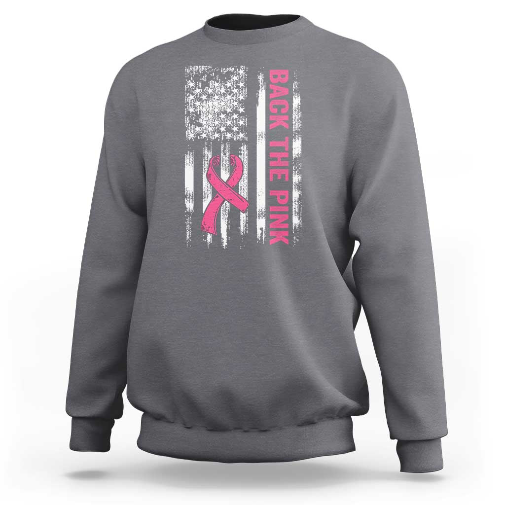 Back The Pink Ribbon Breast Cancer Awareness Sweatshirt American Flag - Wonder Print Shop