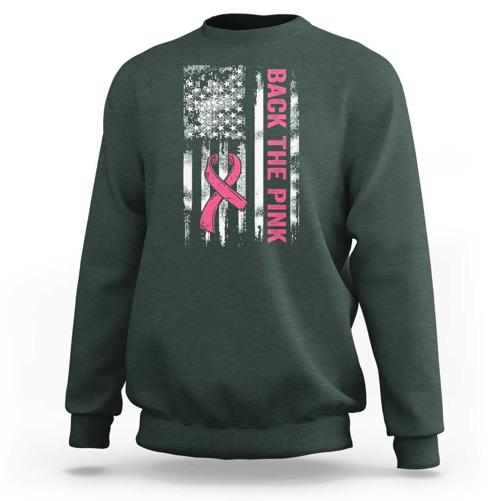 Back The Pink Ribbon Breast Cancer Awareness Sweatshirt American Flag - Wonder Print Shop