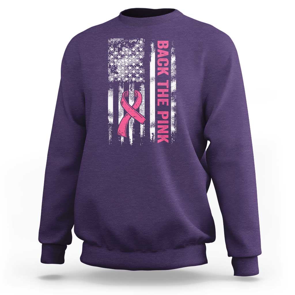 Back The Pink Ribbon Breast Cancer Awareness Sweatshirt American Flag - Wonder Print Shop